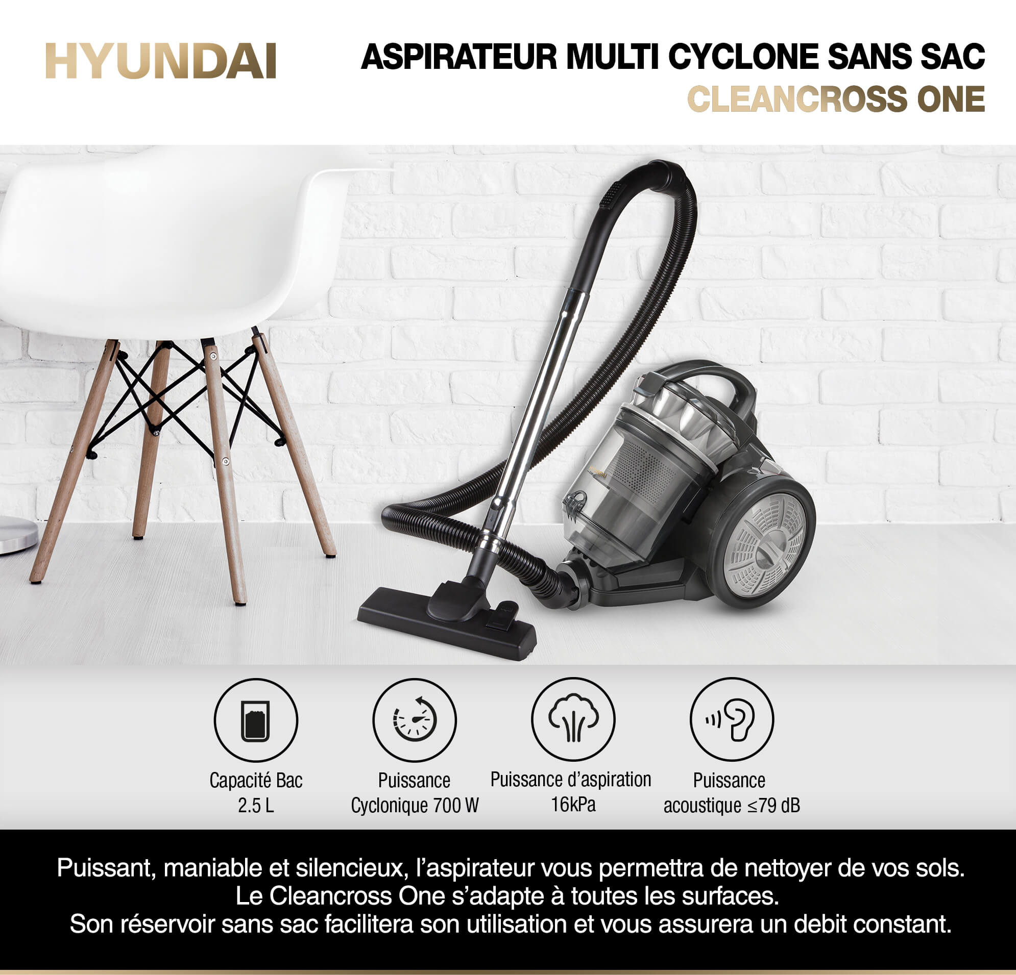 Aspirateur traineau sans sac HYUNDAI HY APR1508 002 700W Bluetech